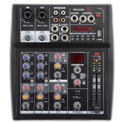 Consola GCM Pro 6 canales GOD-6.2USB con efectos, reproductor USB